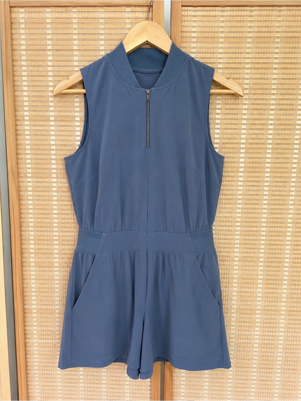 Athleta Romper Petite 4 Blue Sleeveless Zip Front Athletic Romper